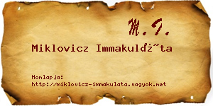 Miklovicz Immakuláta névjegykártya